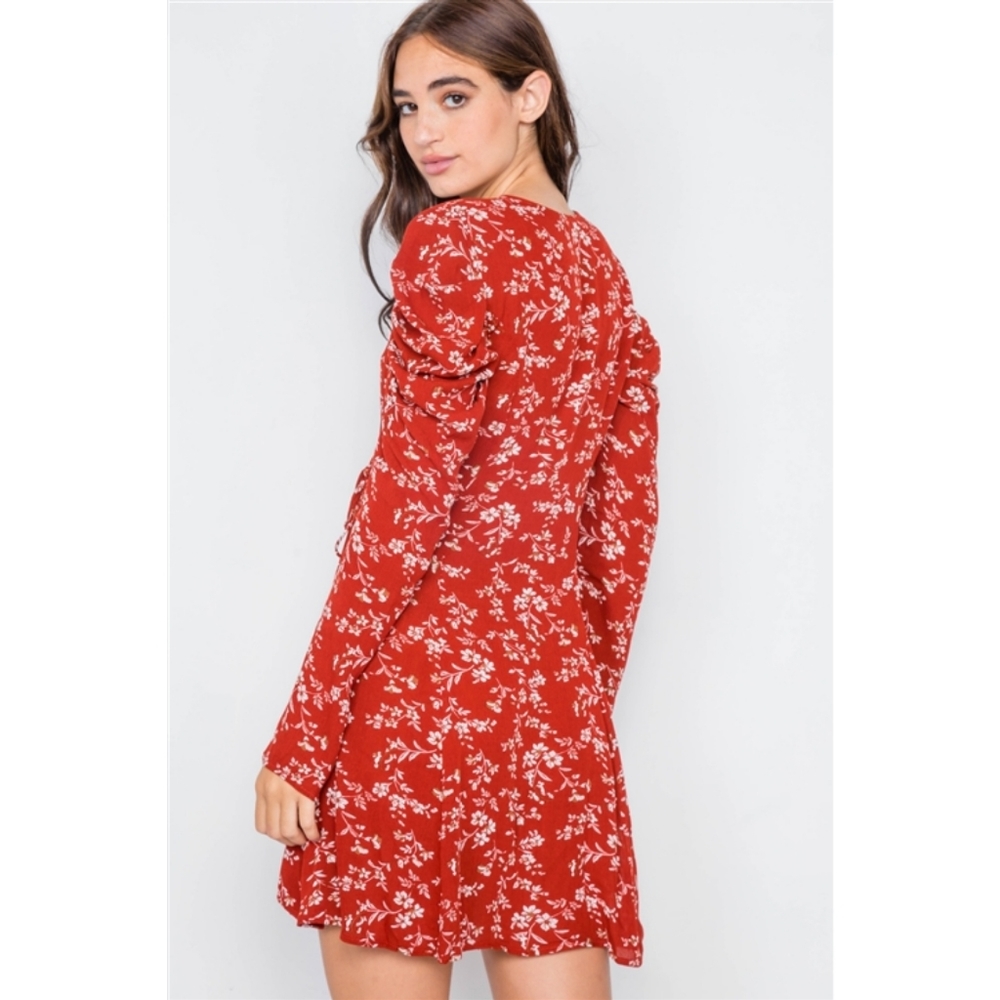 On sale. Red floral wrap dress - Picture 2 of 4